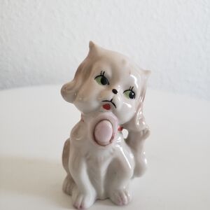 Vintage Porcelain Pekingese Pup Figurine  Mid Century Japan